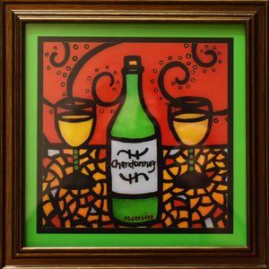 Artist Signed Framed Wine Chardonnay Wall Art